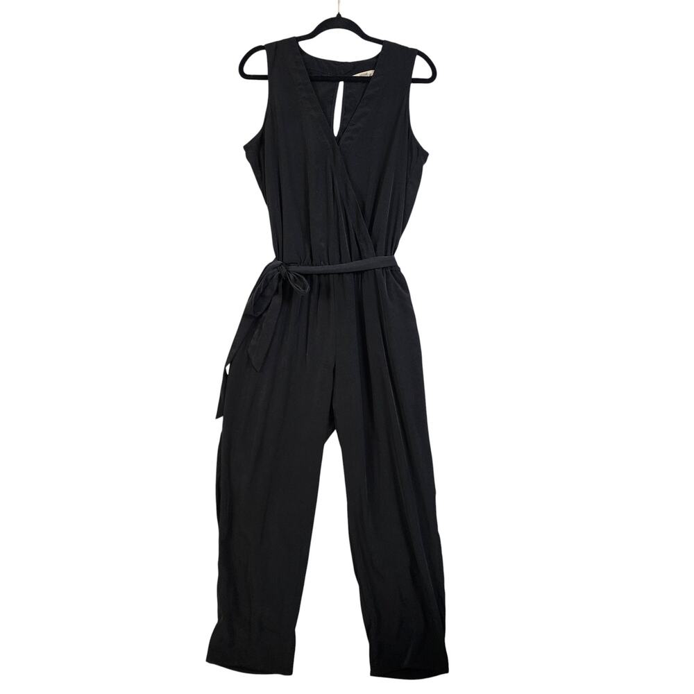 Banana Republic Factory Womens Jumpsuit‎ Size 8 Black Tie Waist Surplice Neck